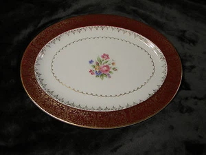Empress by Stetson 22 KT Gold/Maroon Filigree and Floral Center Platter 13 1/4" - Picture 1 of 3