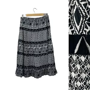 Chico's 0 Small Midi Skirt A-Line Black & White Elastic Waist Tiered Womens - Picture 1 of 8