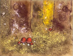 Antique Pastel Post Impressionist Gabrielle Bellocq Mushrooms IN The Forest - Picture 1 of 5