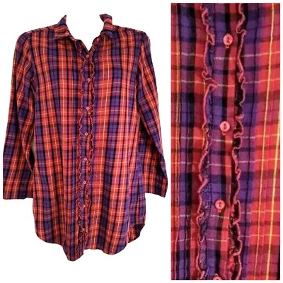 Betsey Johnson Nightshirt Womens Small Pink Plaid Ruffle Sleepshirt Pajama - Image 1 of 4