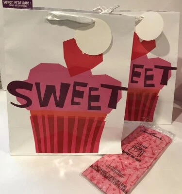 Lote De 2 Bolsas De Regalo Sello Día De San Valentín Dulce Diseño Cupcake, Papel Pañuelo Foto 1 de 4