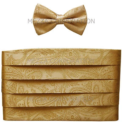 Nuevo Conjunto de Faja y Pajarita Poliéster Paisley Formal Boda Baile de graduación Dorado Foto 1 de 4