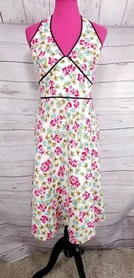 Liz Claiborne Dress Size 8 Womens White Pink Halter Summer Dress Empire Waist  - Image 1 of 4