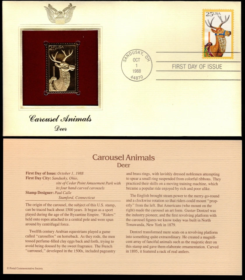 Carousel Animals, Deer -1st day issue-Golden Replica - Image 1 of 1