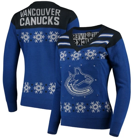 Vancouver Canucks Women's Blue Light Up V-Neck Sweater SZ XL Cover