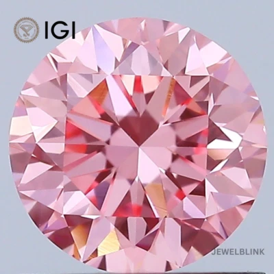IGI Certified 0.90 Carat Round Cut CVD Lab Grown Diamond Fancy Vivid Pink VS1 - Image 1 of 4