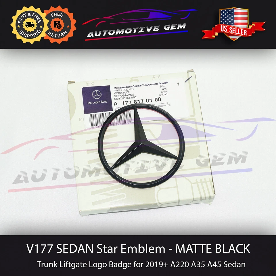 V177 Sedán Mercedes NEGRO MATE Estrella Emblema Tapa Trasera Maletero Logo Insignia AMG A220 Foto 1 de 1