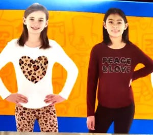 Girl's 2-Pack Size 10/12  Long Sleeve Tee Peace &Love/Heart Easy Care - Picture 1 of 9