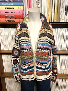Topshop Ladies Jumper 10 Crochet Macrame Knit Vintage Y2K 1970s Patchwork Hippie - Picture 1 of 12