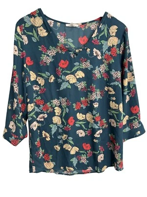 Top Maurices Floral Estampado Cuello Grande Manga 3/4 Verde azulado Multicolor Bohemio Hippie Foto 1 de 4