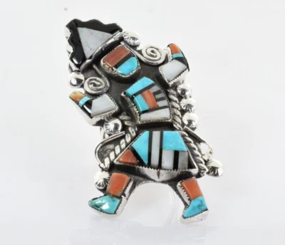 Anillo de mosaico Zuni en plata de ley talla 6,5 Foto 1 de 4