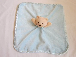 Baby Essentials Teddy Bear Blanket Light Blue Rattles Satin Edge Polka Dot Bow  - Picture 1 of 3