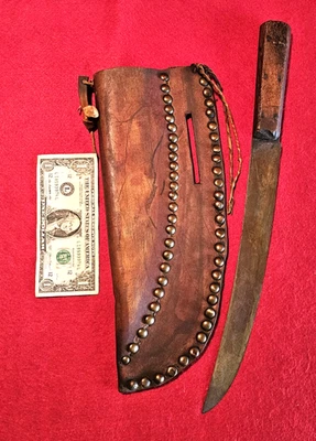 HUGE Side Knife with Tacked Latigo Sheath - Image 1 of 4