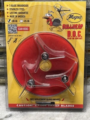 Magnus Bullhead DOC 100 Grain Three Blade Broadhead Turkey Bow Hunting New - Image 1 of 4