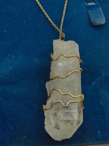 Quartz Crystal Pendant Wrapped In 14kgoldfilled On Chain Or Leather New - Picture 1 of 6