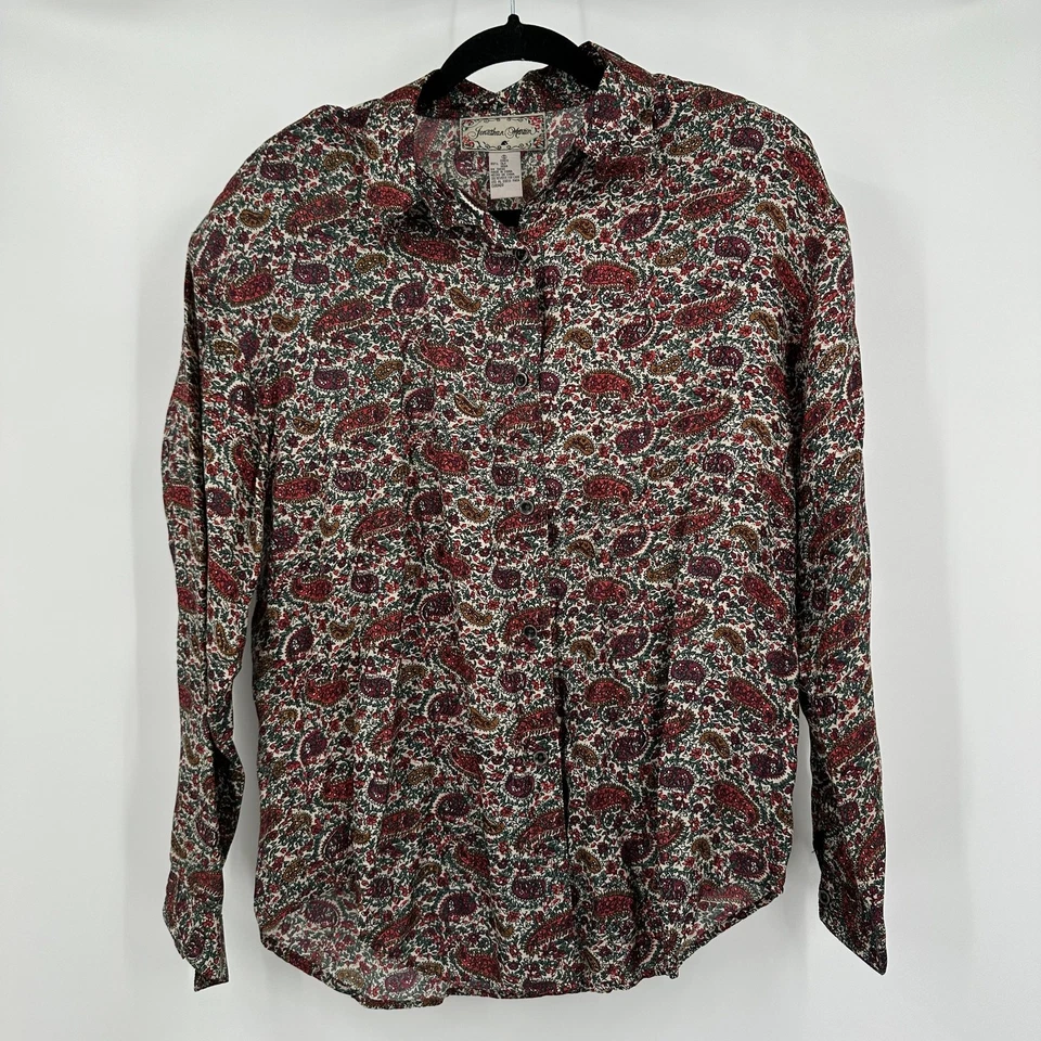 Jonathan Martin 女式 S 码丝绸佩斯利上衣复古 80 年代经典秘书 — 第 1/4 张图片