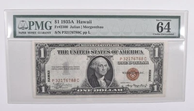 1935-A $1 Hawaii Emergency Issue WWII Brown Seal 64 EPQ PMG Fr# 2300 *6508 - Image 1 of 3