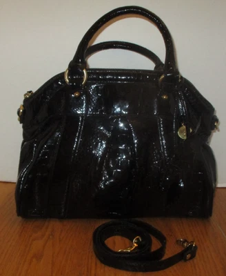 Bolso Cartera Brahmin Louise Rosa Cuero Negro Brillante con Borla Rosa Foto 1 de 4