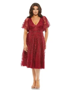 Mac Duggal 67904 Butterfly Sleeve Embroidered Midi Dress Size 22W $495 NWT - Picture 1 of 6