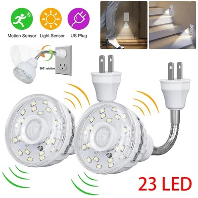 Sensor LED Luz Nocturna Activada por Movimiento Toma de CA Enchufable Pared Escalera Lámpara Interior Foto 1 de 4