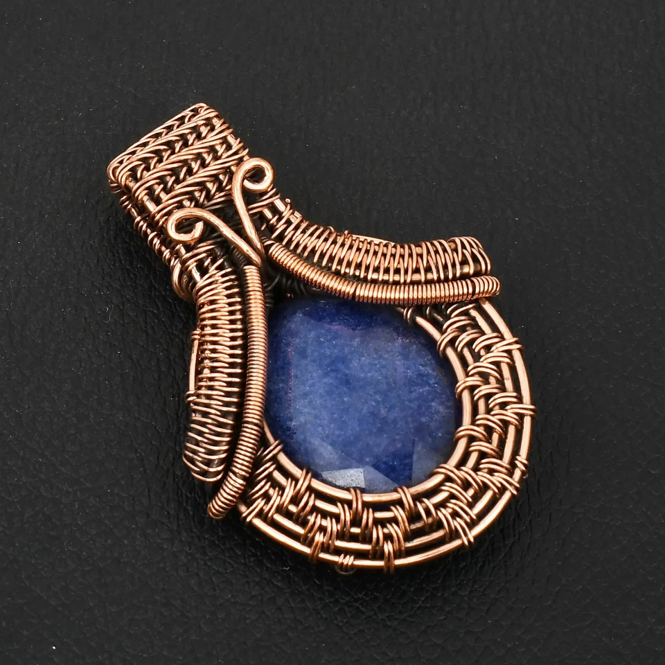 Simulated Sapphire Gemstone Handmade Copper Wire Pendant Jewelry 2.4" AP-13999 - Image 1 of 1