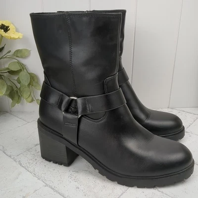 Women's Size 11 Greyson Combat Biker Boots Universal Threads Black Faux Leather - Image 1 of 4