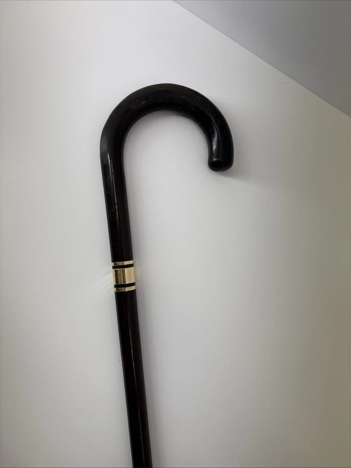 Bastón para caminar vintage de palo de rosa con bandas de oro macizo de 14K mango de ladrón 36" CM Foto 1 de 4