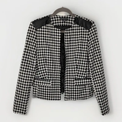 Blazer Covington Houndstooth para mujer frente abierto pequeño mediano Stretch Career Foto 1 de 4