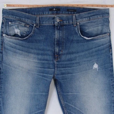 Hombres 7 for All Mankind COOPER Regular Recto Elástico Azul Jeans W40 L34 - Imagen 1 de 4