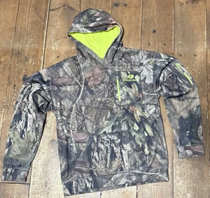Mossy Oak Youth Full Zip Camo & Lime Green Hoodie Jacket Size YL - Picture 1 of 4