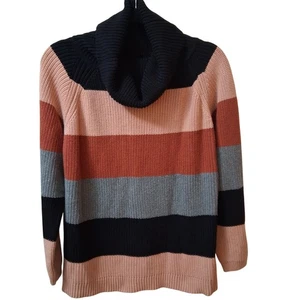 Promesa gestreifter Damen Rollkragen Pullover schick grob schwarz rosa terrakotta - M/L - Bild 1 von 8