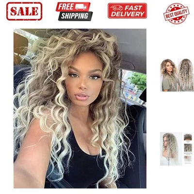 Pelucas rizadas largas rubias ceniza para mujer color ombre calor peluca rizada sintética mezcla... Foto 1 de 4