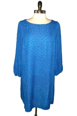 JESSICA HOWARD Plus Size 16W Shift Dress Blue Sparkle Dots Long Sleeve - Image 1 of 4