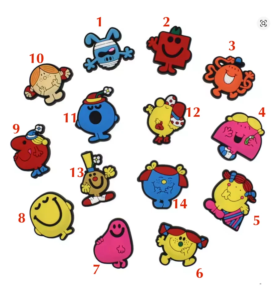 Mr Men Shoe Charms PVC Waterproof Charms 14 Different Styles One Delivery Cost