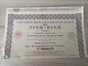 Old title, action, Société Des Coalonnages De Ninh-Binh, 1926 - Picture 1 of 2