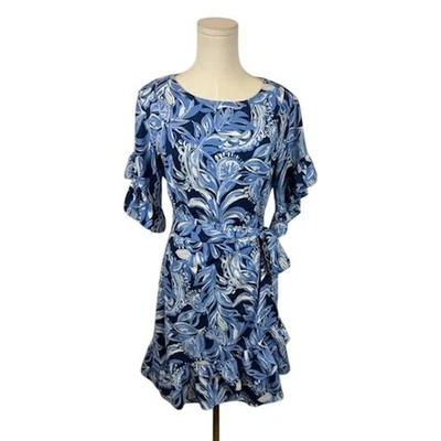 Lilly Pulitzer 连衣裙 High Tide 海军蓝 You're the Zest 蓝色人造裹身 10 码 — 第 1/4 张图片