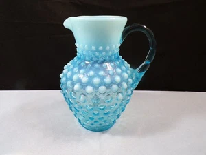 Fenton Blue Opalescent Glass Hobnail Syrup Pitcher INV2 - Picture 1 of 8