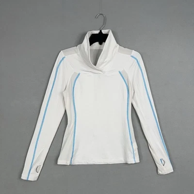 Lululemon Pullover Womens 6 White Blue Cowl Neck Mesh Thumbholes Active Swim - Image 1 of 4