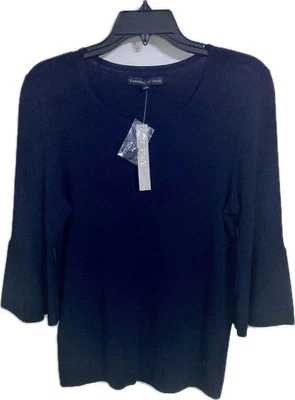 Preston & York 小号 Ansley 针织海军蓝毛衣带喇叭袖免运费! — 第 1/4 张图片