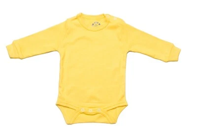 BABY BODYSUIT FULL SLV, 0-24m SHOULDER POPPERS, 100% COTTON - BRIGHT YELLOW