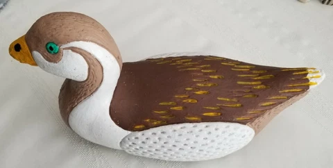 FABULOUS Old Vintage Garden Cement DUCK - hand painted-  Yellow Beak, Green Eyes Cover