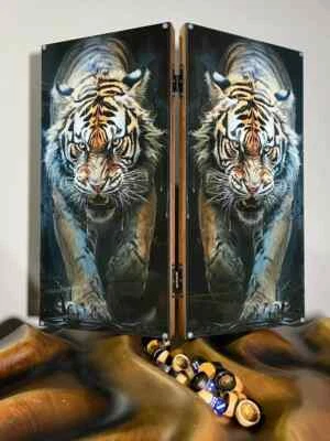 Wild Tiger Luxury Premium BACKGAMMON Set Game 50cm (20"), Tempered Glass - Image 1 of 4