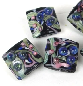 4 Lampwork Handmade Glass Blue Lace Square Beads 21mm - Picture 1 of 4