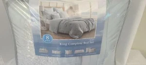 Coastal Life Ariel 8 Piece Reversible King Comforter Set in Pale Blue - Picture 1 of 7
