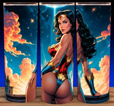 Sexy Wonder Woman Super Hero Cómic Taza Vaso 20oz con Tapa y Pajita Foto 1 de 3