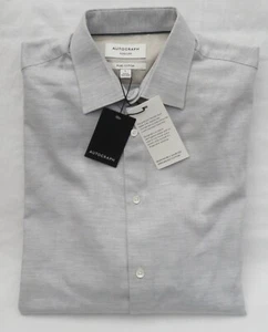 MEN'S MARKS AND SPENCER AUTOGRAPH LT GREY MIX HERRINGBONE COTTON SHIRT SIZE L - Picture 1 of 10