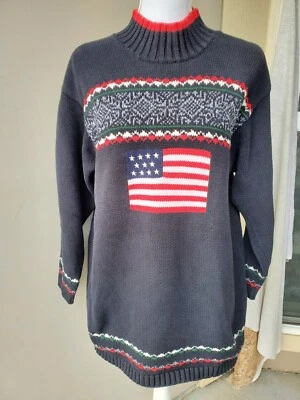 Suéter Liz & Co Mujer Mediano Negro Rojo Bandera de EE. UU. Gran Tamaño Heritage Clásico Y2K Foto 1 de 4