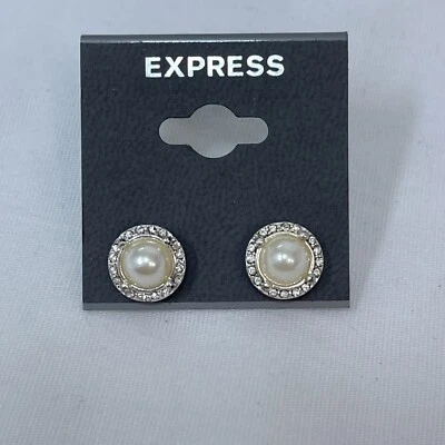 Aretes Express con diamantes de imitación de perlas brillantes tono dorado nuevos con etiquetas Foto 1 de 3