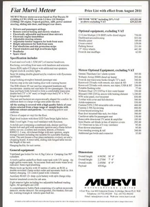 Fiat Ducato Murvi Meteor Mallard Specifications 2011-12 UK Single Sheet Brochure - Picture 1 of 2