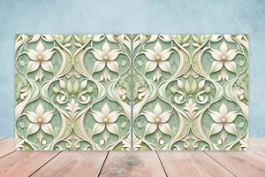 Azulejos de cerámica con flores Art Nouveau - Juego de 2 azulejos de decoración de pared Art Nouveau - Imagen 1 de 3